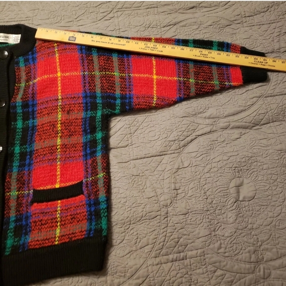Vintage Tartan Plaid Red blue green Button Cardigan - Picture 9 of 16